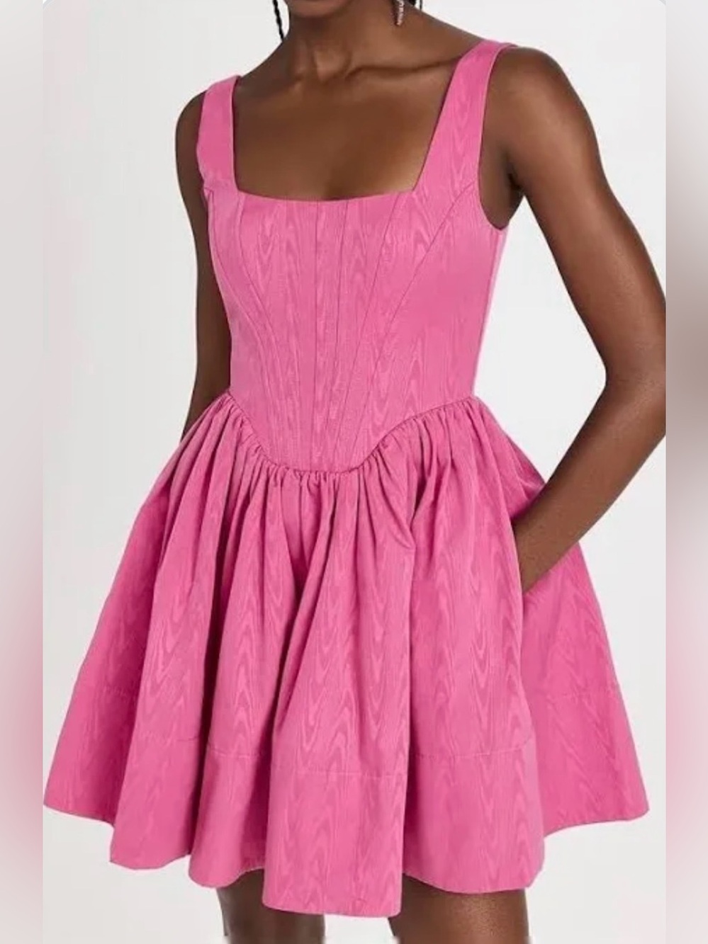 STAUD Hot Pink landscape corset mini dress